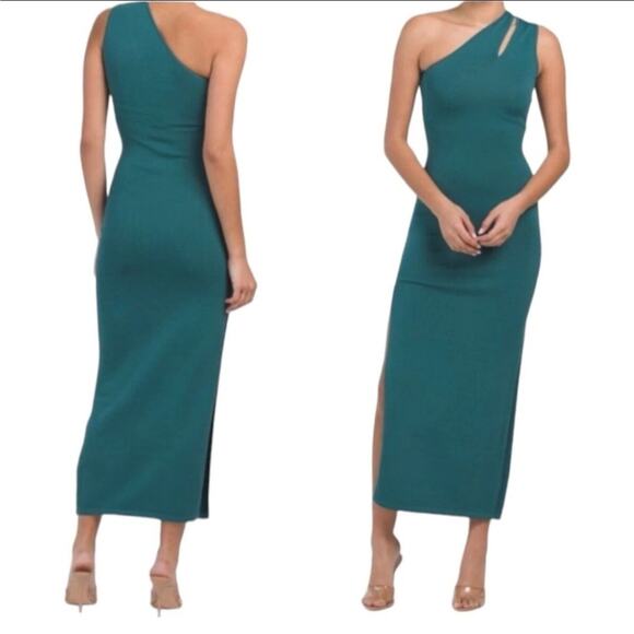Torn By Ronny Kobo Fina Bodycon Knit Marina Teal One Shoulder Slit Maxi Dress S - Picture 1 of 9